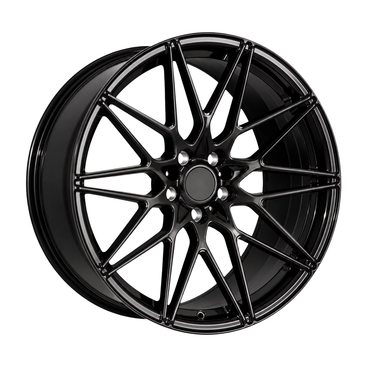 Dorimm DR-0016 Gloss Black forged wheel, near-front three-quarter studio view