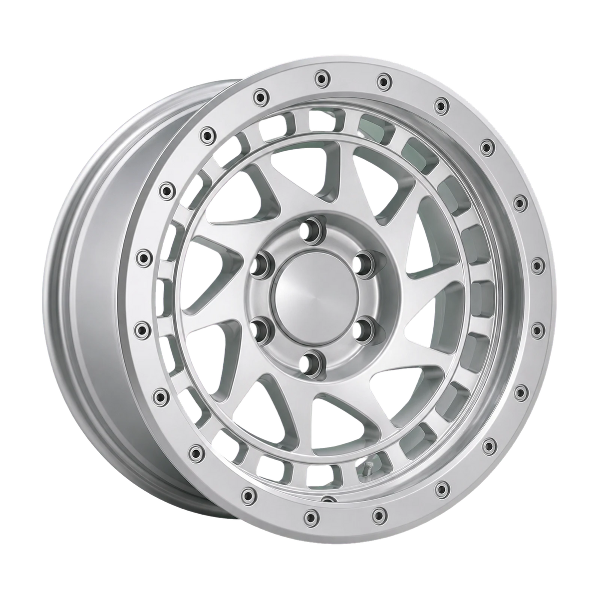 Dorimm DR-0556 Hyper Silver forged wheel, near-front three-quarter studio view