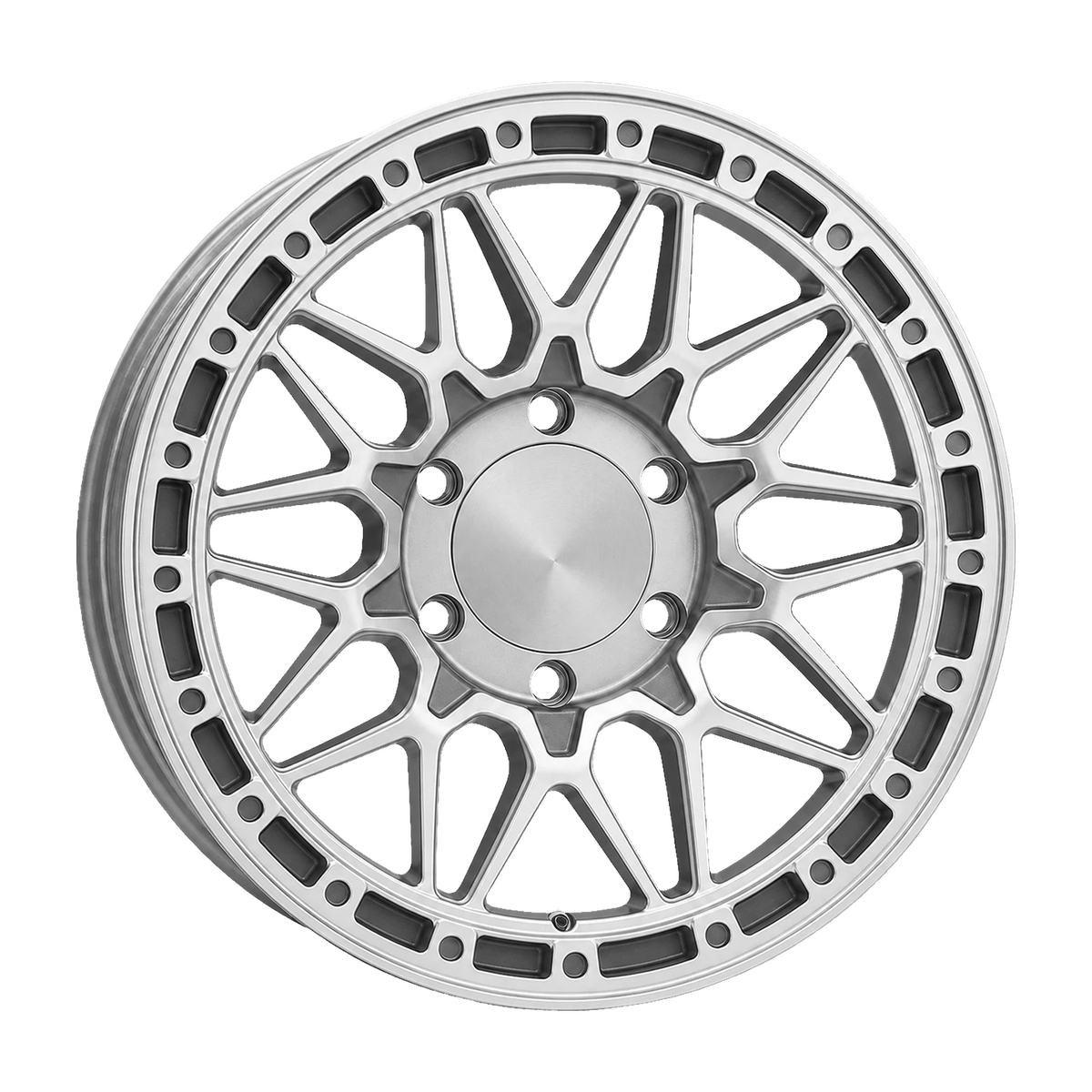 Dorimm DR-0734 Hyper Silver forged wheel, near-front three-quarter studio view