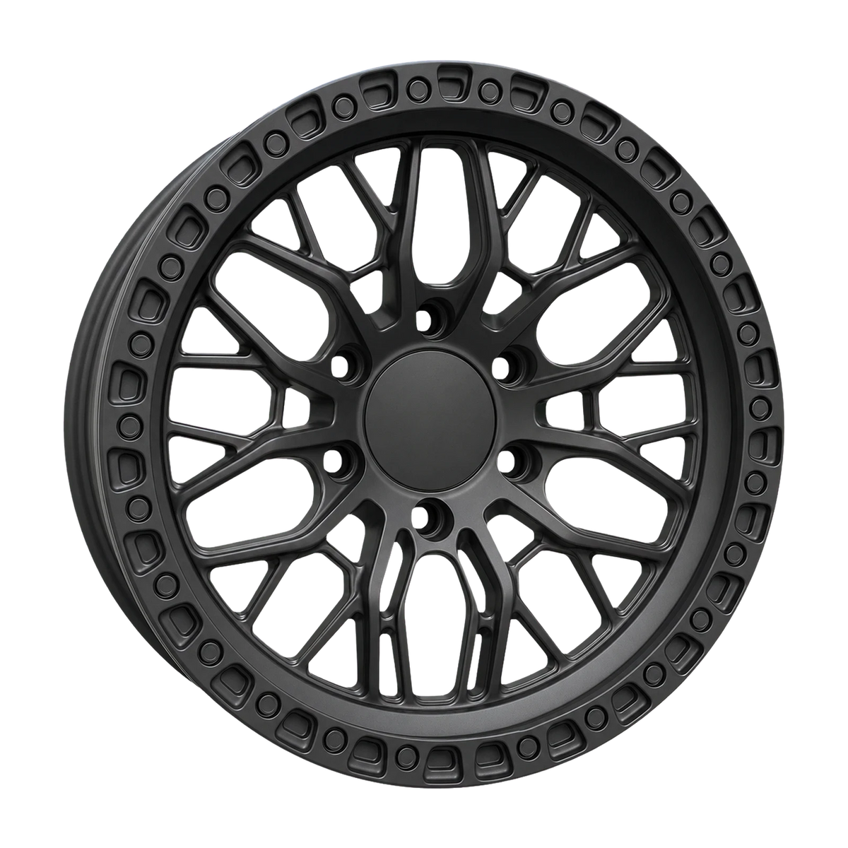 Dorimm DR-1008 Matte Black forged wheel, near-front three-quarter studio view